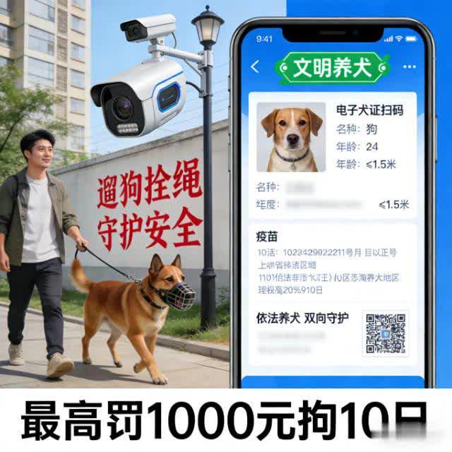 遛狗不拴绳=拘10日罚1000元！新规落地，是约束更是双向守护
 
小区里突然窜
