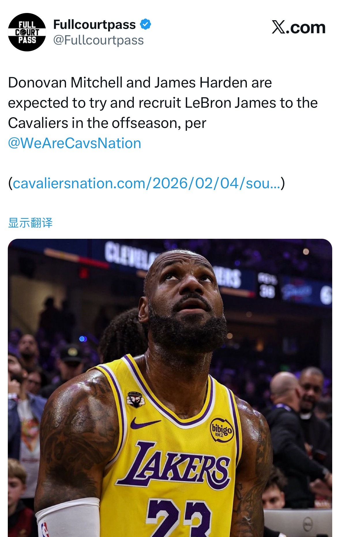 Cavaliers Nation：米切尔和哈登预计将在休赛期尝试招募勒布朗加盟骑