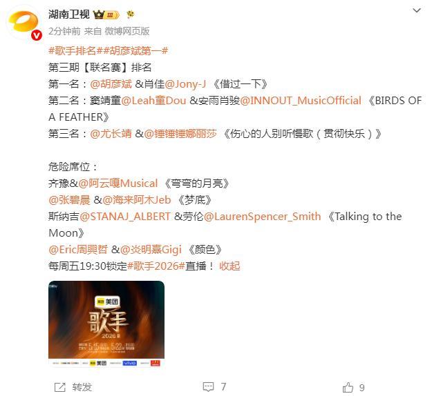 歌手排名 要不真的别办了，这排名我都看不下去了！ 胡彦斌第一