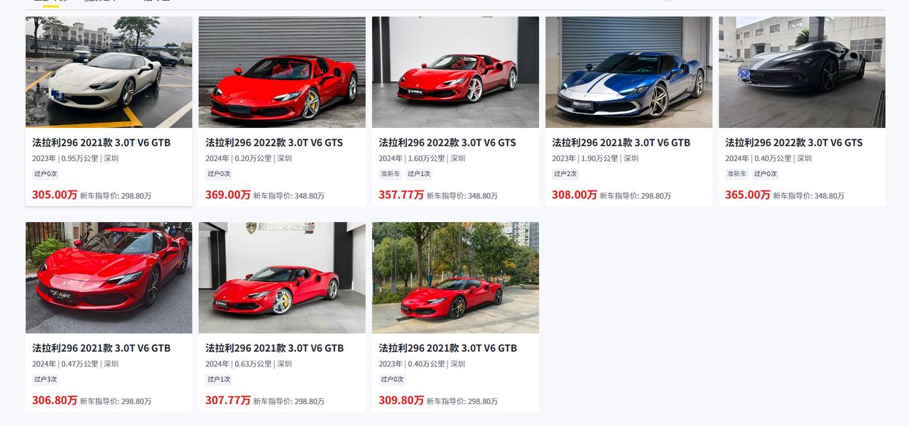 老有朋友私信我：“我看二手平台上那辆法拉利296 GTB才开了几百公里，价格比新