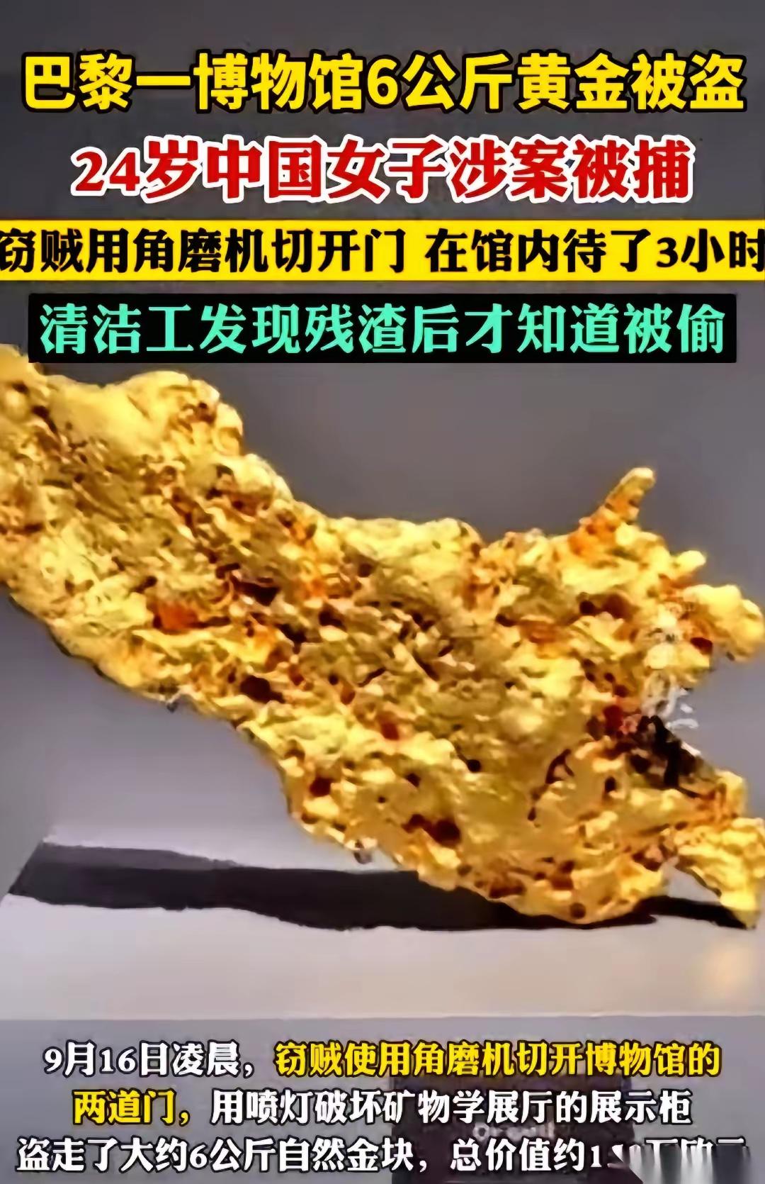 刷到巴黎自然历史博物馆失窃案——

一个24岁的中国姑娘，居然带着角磨机和喷灯，