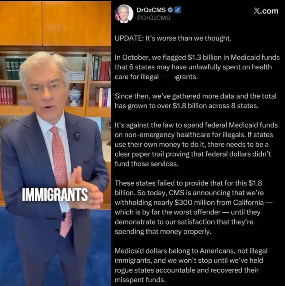 🚨我的天哪！特朗普政府在发现数十亿美元的纳税人资金被用于非法移民医疗保健后，扣