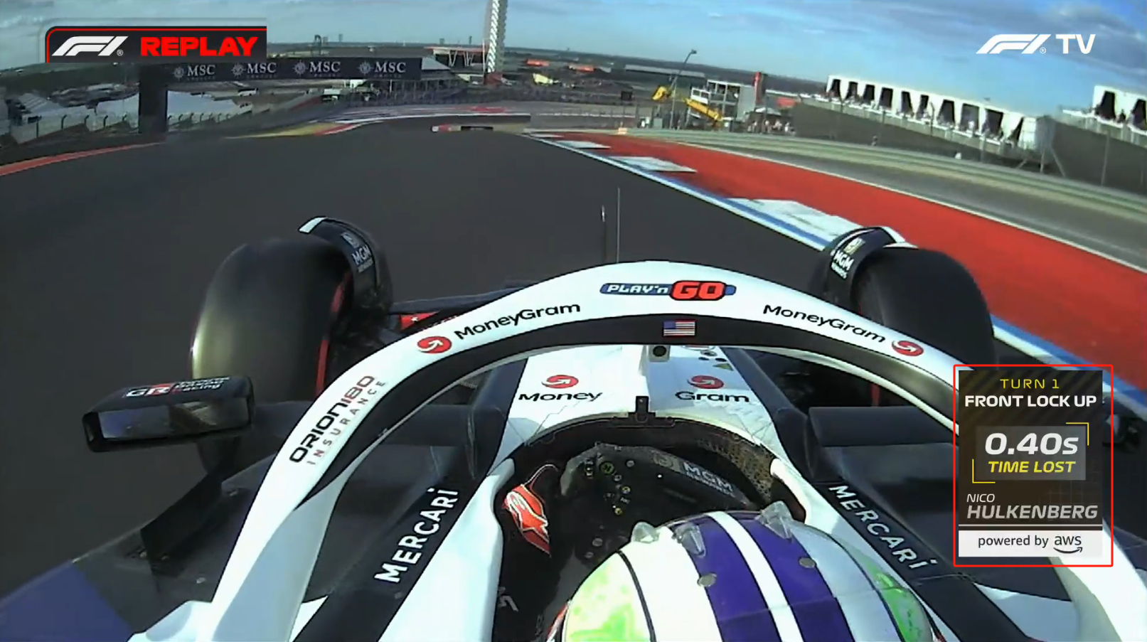 #2024f1美国大奖赛# 本站开始新引入的转播数据，显示车手在某个地方遇到状况