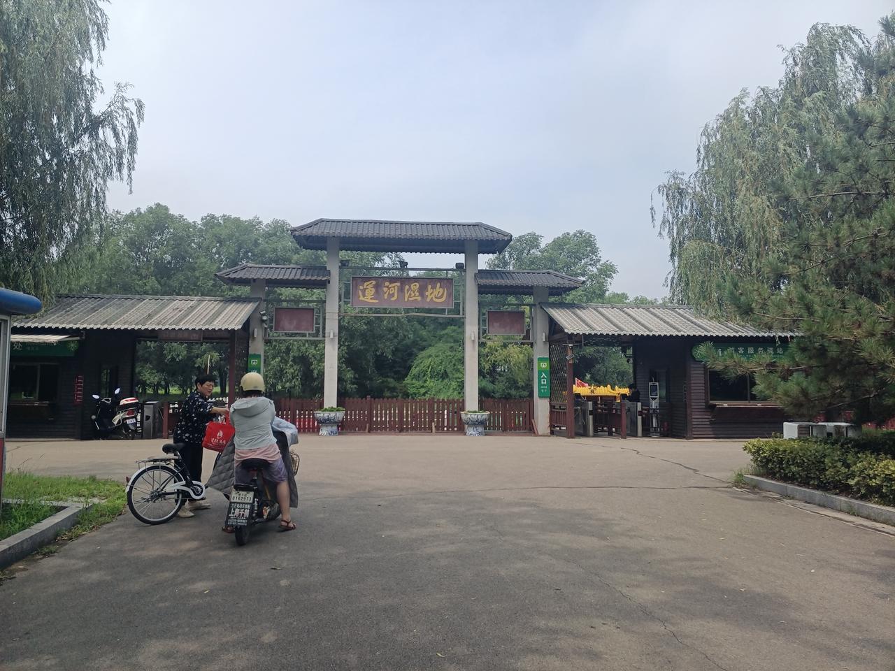 走在台儿庄运河湿地公园外面看京杭大运河•荷花•蒲草•芦苇，空气怡人，景色也不错。