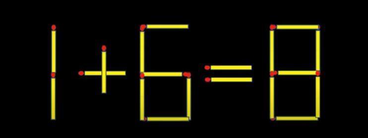 这里有个用火柴棒摆成的等式 “1 + 6 = 8” ，它并不正确。现在给你出个难