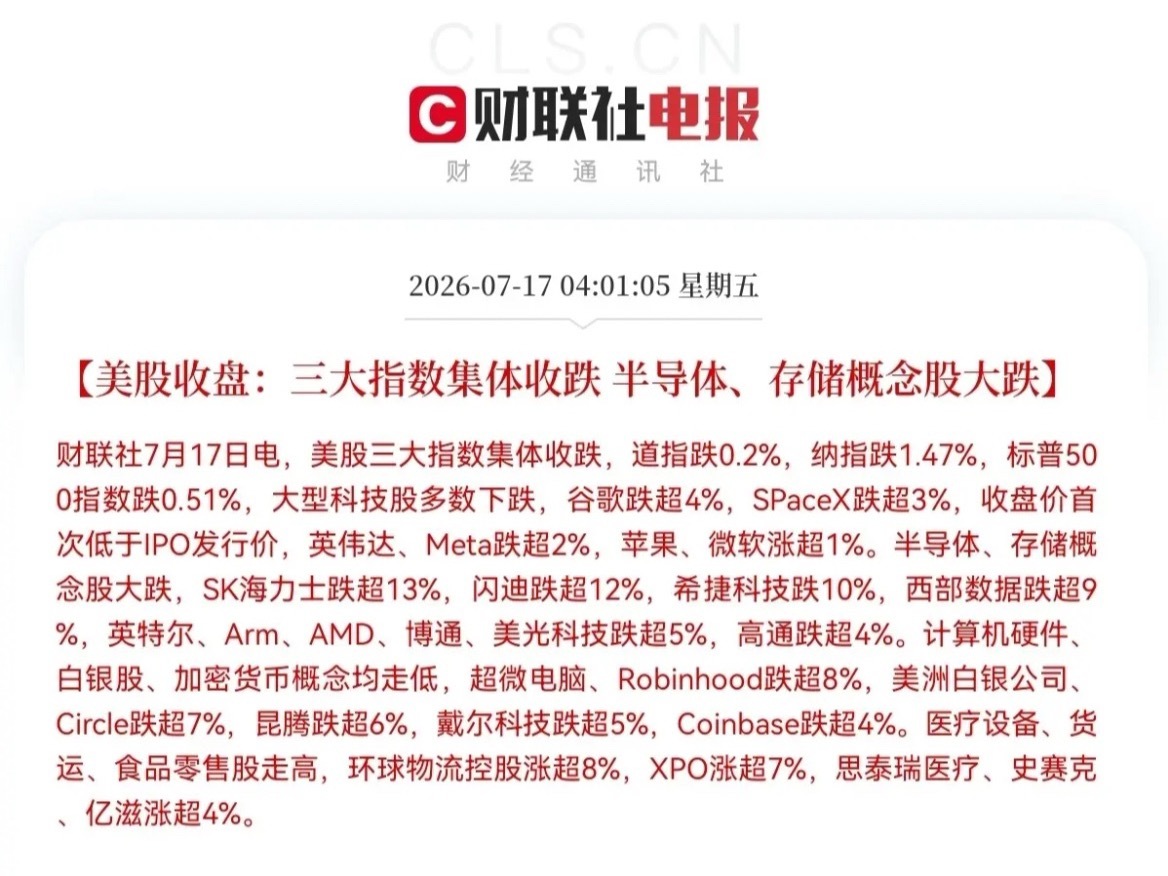一觉醒来，美股三大指数全线收绿了，昨夜凌晨，美股受亚太市场大跌影响，也陷入调整了