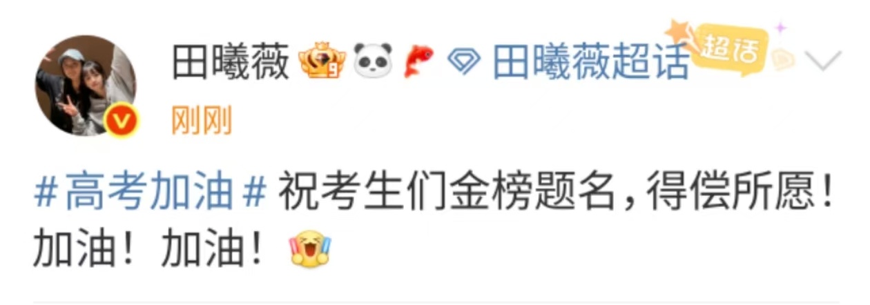 田曦薇考生们金榜题名田曦薇祝考生们金榜题名田曦薇祝考生们金榜题名，得偿所愿，不错