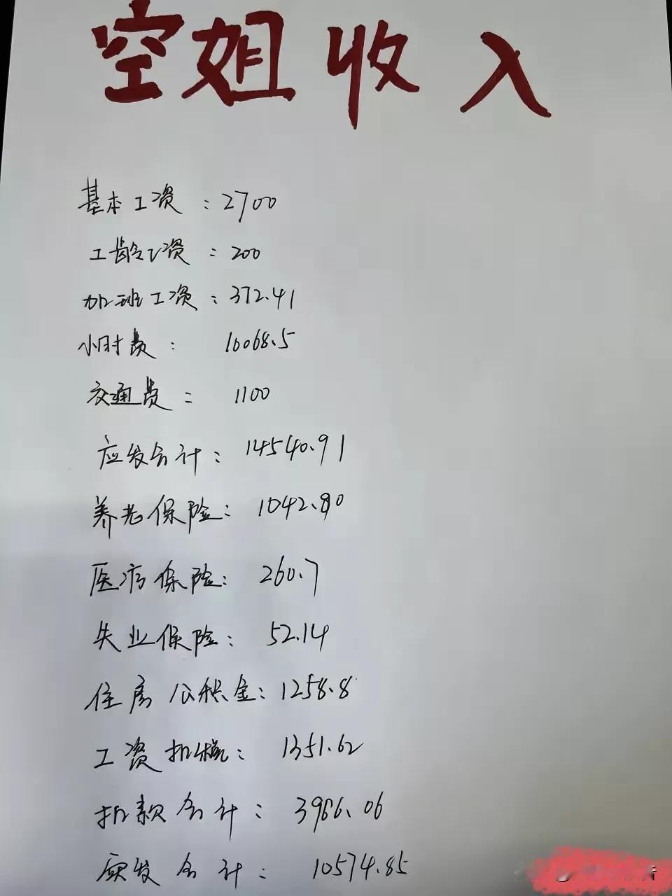 空姐的收入如何？
我初中同学，初中毕业就出去电子厂上班，后面又回去读卫校，再后来