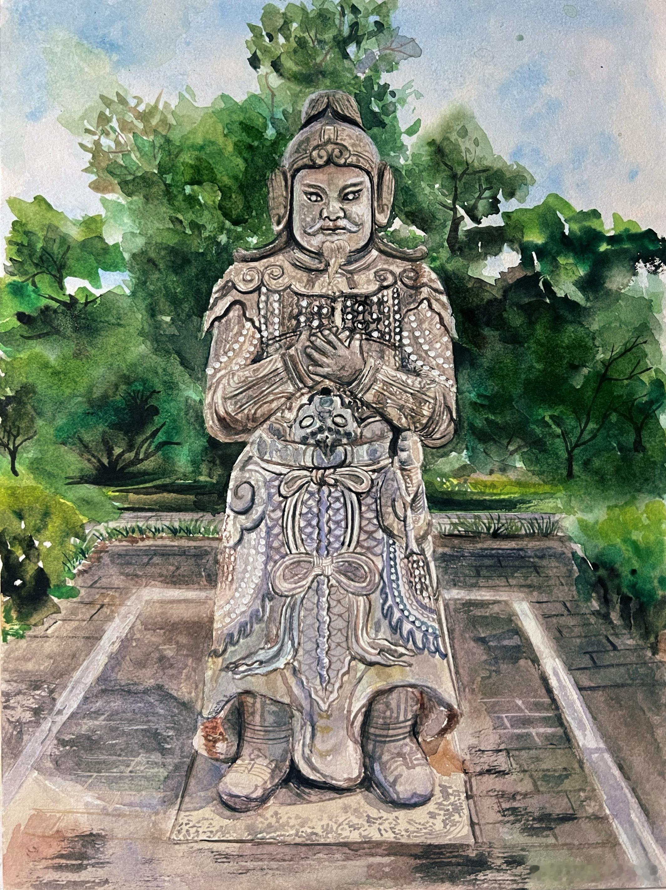 水彩  长陵石像生 锦衣卫大汉将军 #水彩# ​​​