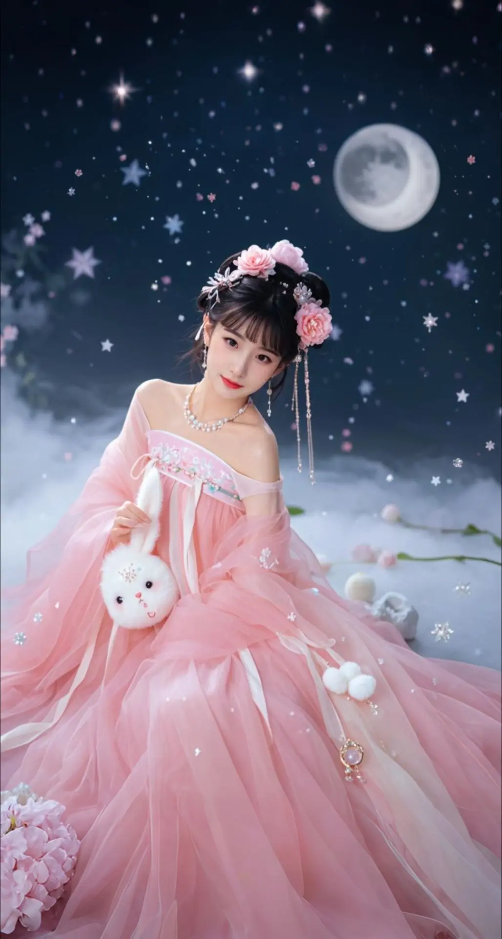 AI扩图 AI月空花影少女
