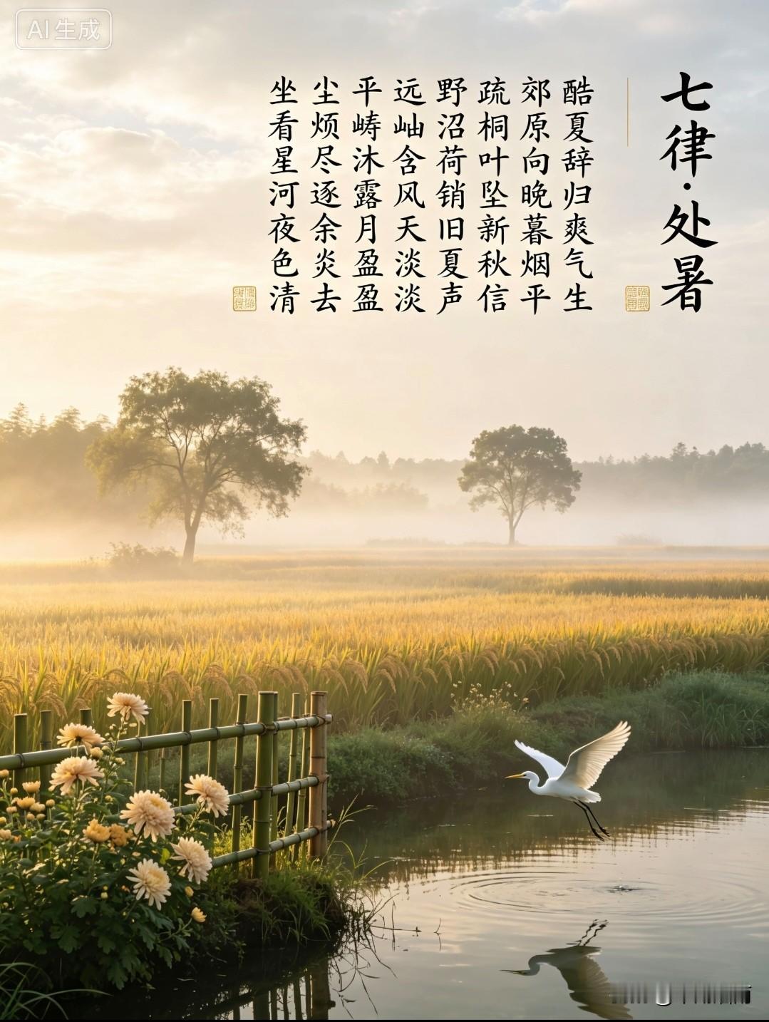 🍂²⁰²⁶/₀₈.₂₃ᵕ̈处暑☕️🍃🍂
酷夏辞归爽气生，郊原向晚暮烟平。