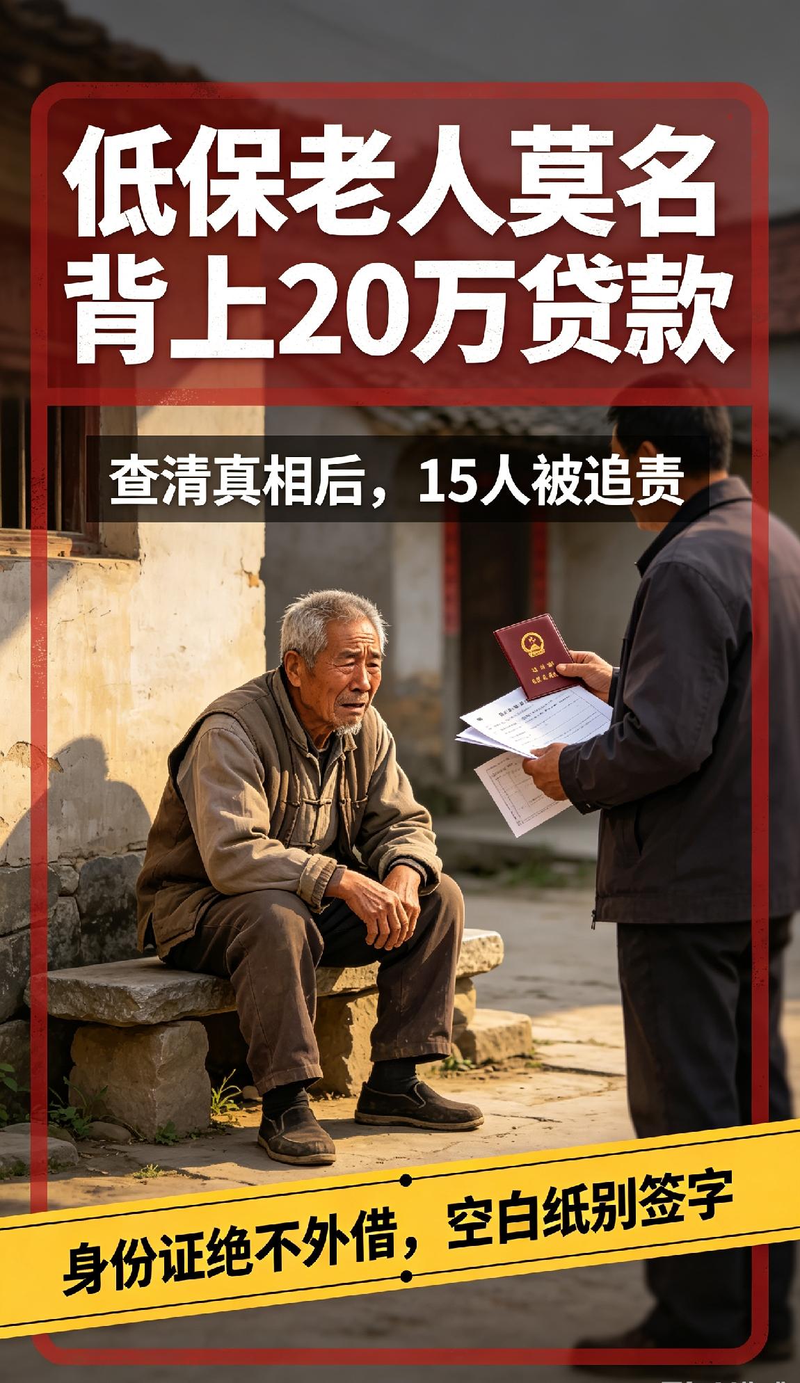低保老人莫名背上20万贷款，查清真相后15人被追责
 
老家村子里有位张大爷，今