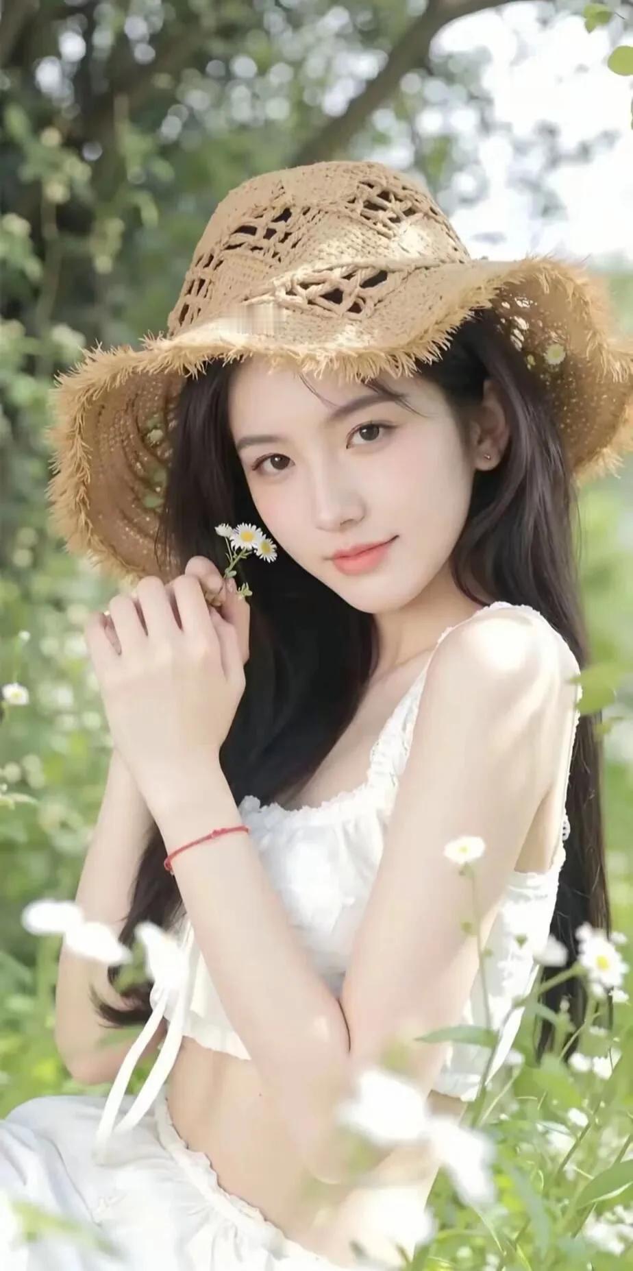 夏日清新，草帽少女与野花的浪漫邂逅🌸🌼