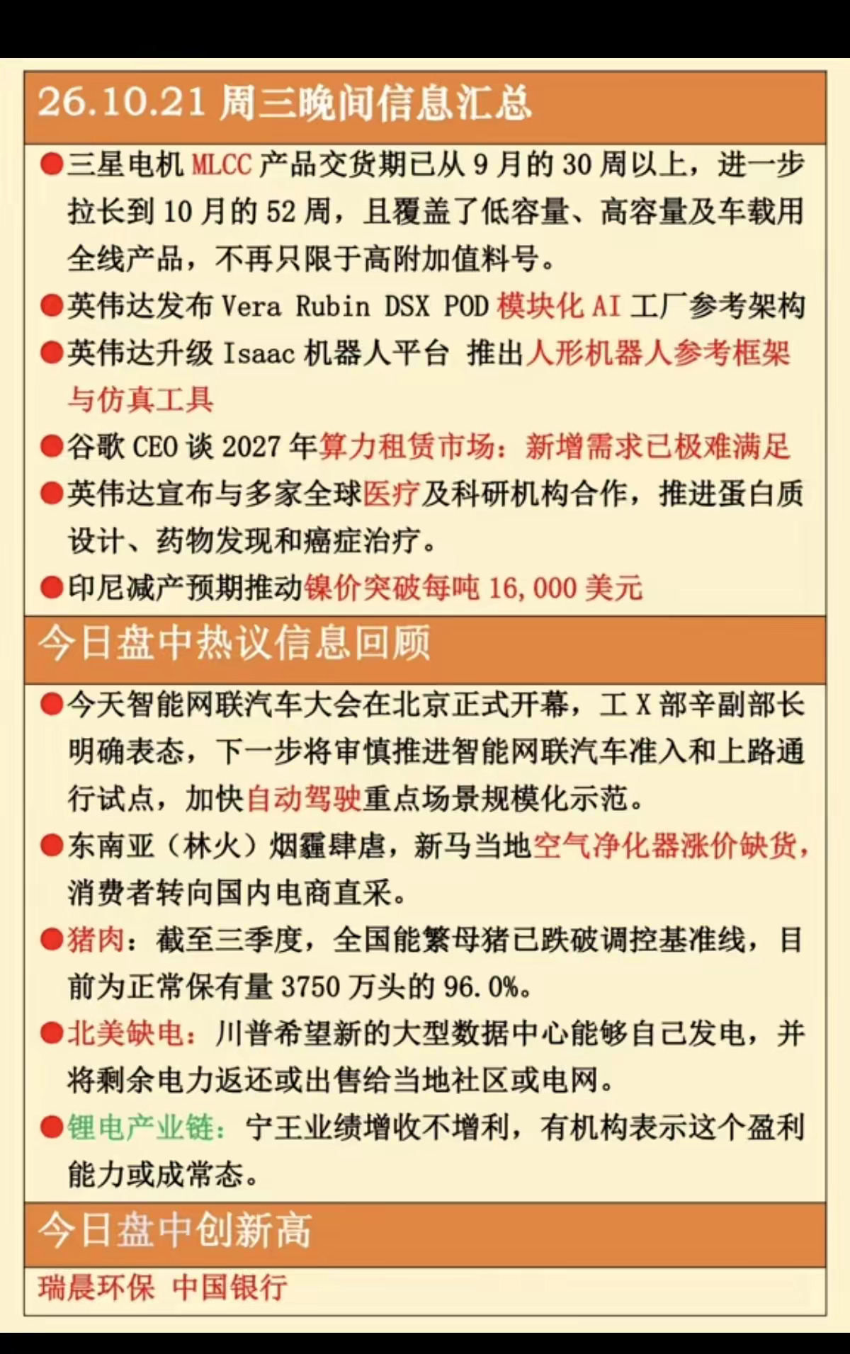 杠杆资金疯狂出逃 10.21周三  晚间：财经热点信息必读！1.MLCC2.模块