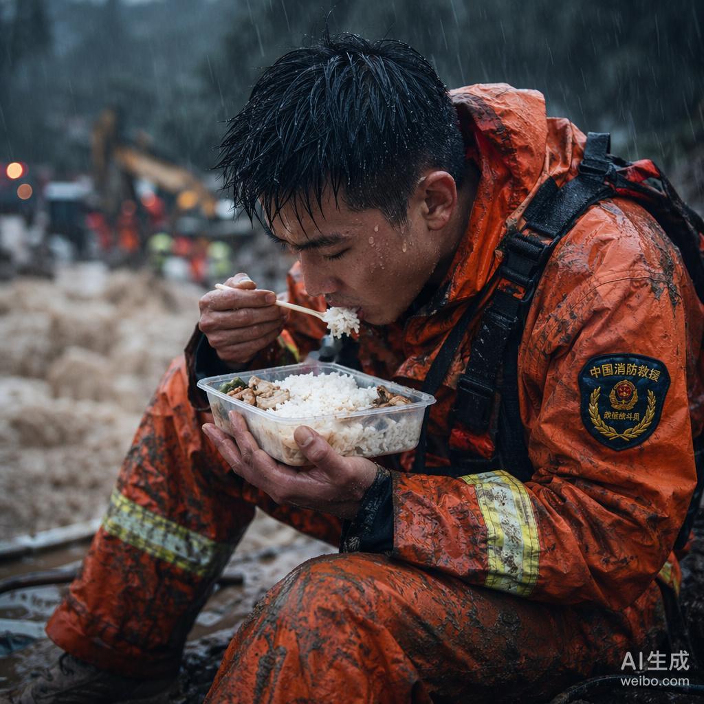 那个在广西贵港暴雨中席地而坐、就着雨水吞下盒饭的消防员梁焕，终于被大家找到了。2