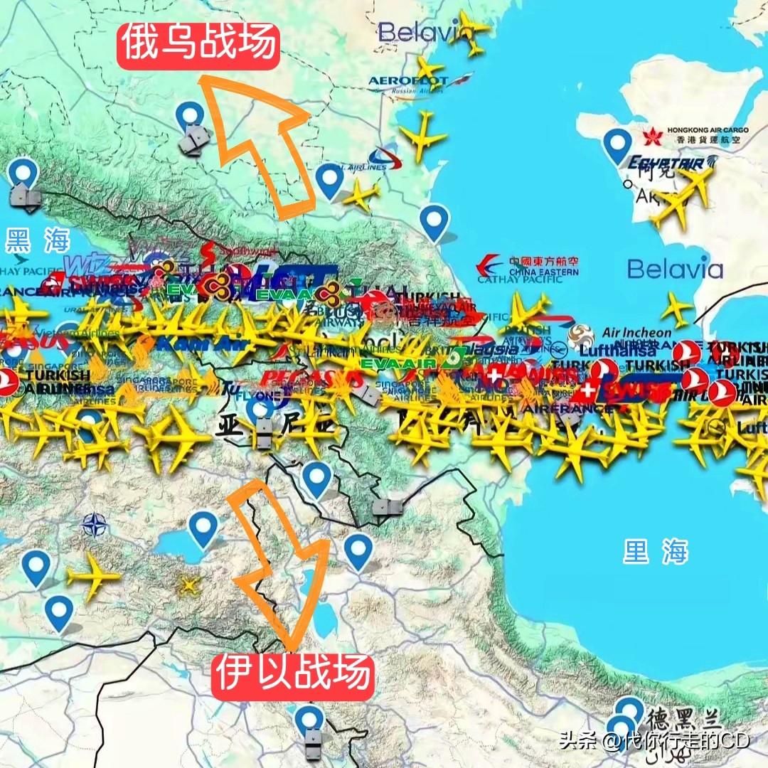 面对两大战场的威慑...
欧亚航线于夹缝求生存，高加索的狭长空域成了鹊桥。