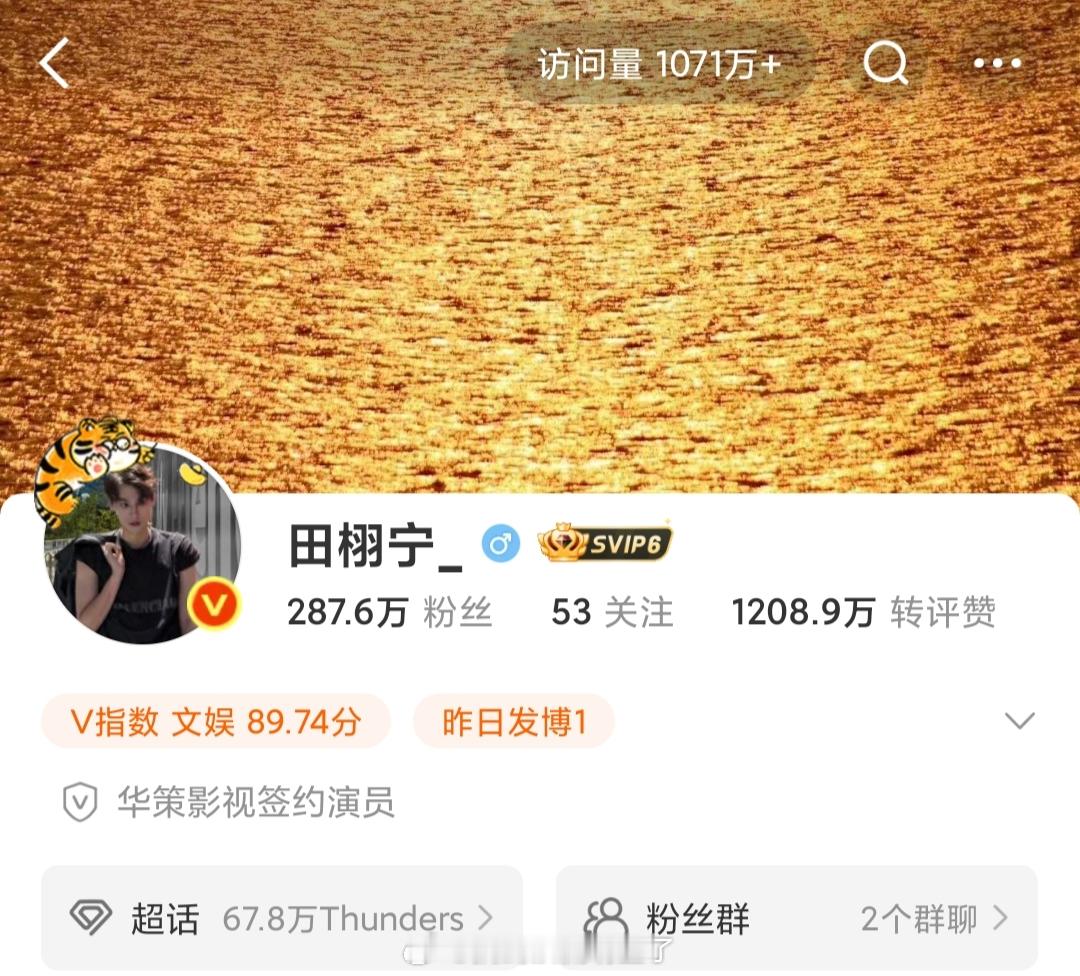 田栩宁访问量1071万什么水平？都快赶上鹿晗生日那天关晓彤首页的访问量了 ​​​