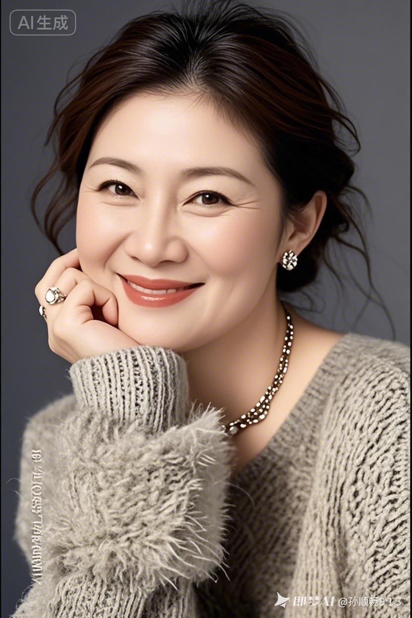 这位姐姐微笑着，看着镜头。