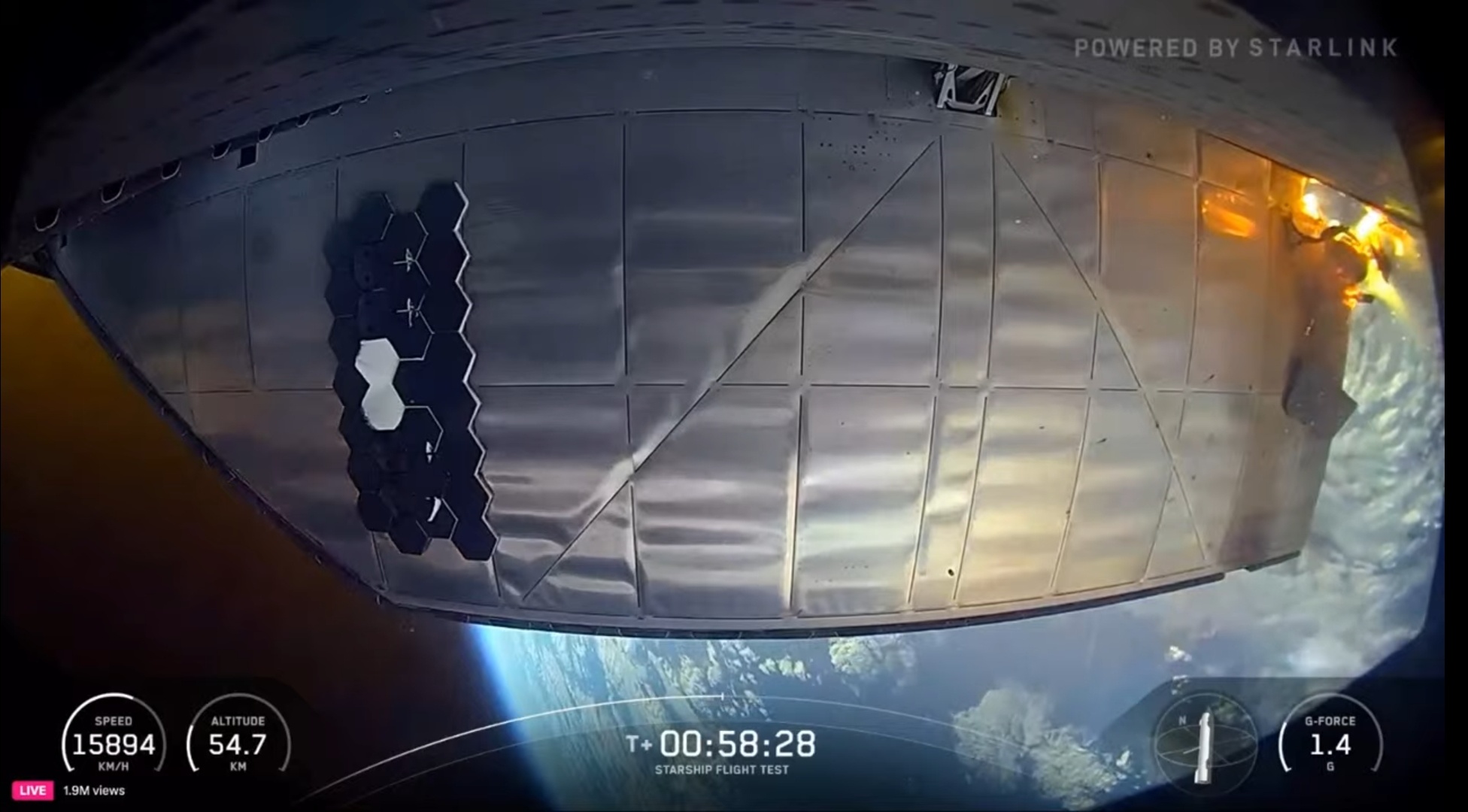 太空探索助力计划spacex星舰进行第十次试飞 星舰(s37)正在前往印度洋溅落