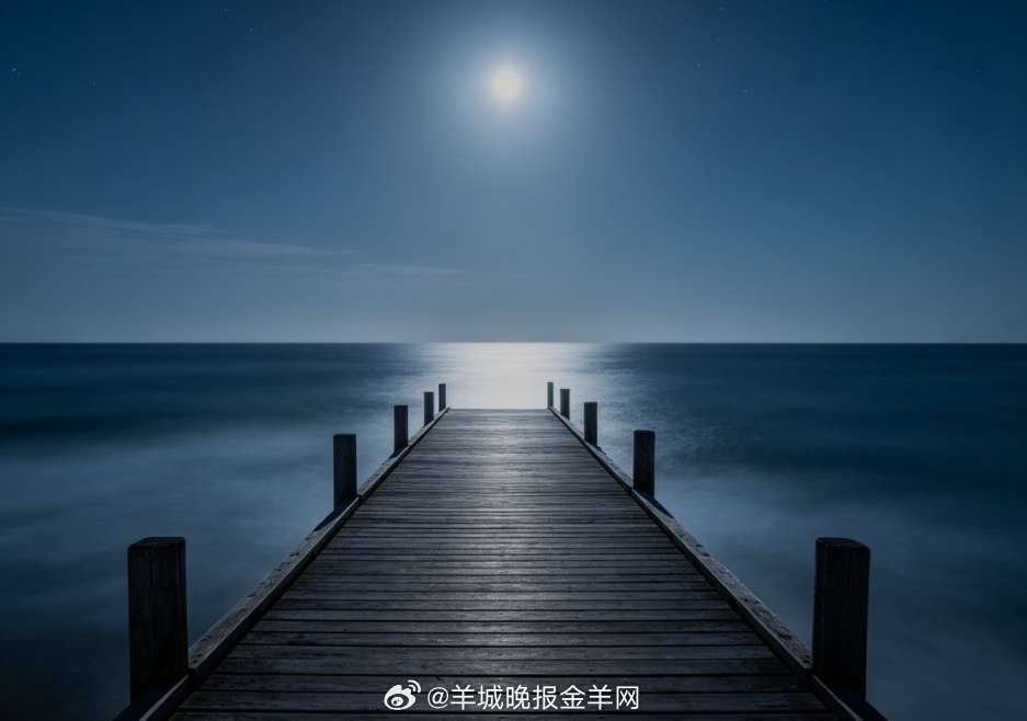 #晚安# 清柔月光铺满临海木栈道，海面泛着淡淡的银辉，晚风温润轻柔。静静倚着栏杆