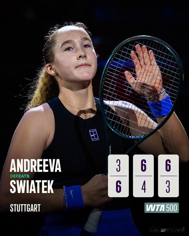 斯图加特赛
安德列娃3-6 6-4 6-3斯瓦泰克
第三盘0-2落后时开始反击