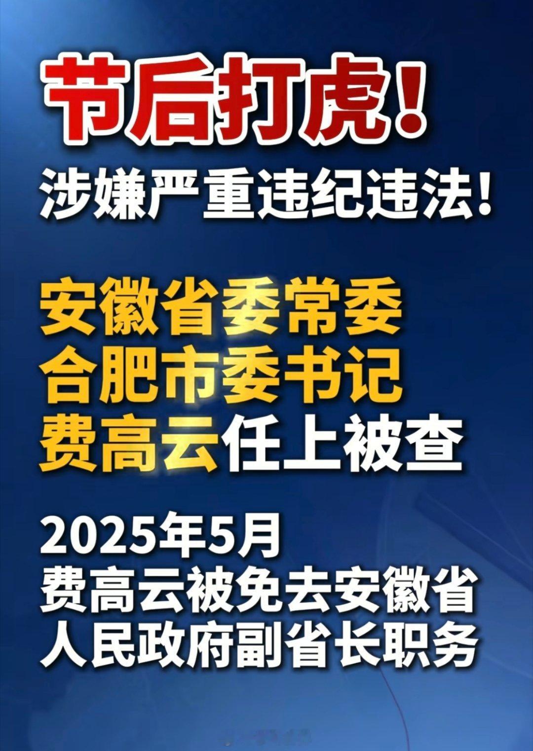 合肥市委书记费高云被查一查一个不吱声 ，莫伸手 伸手必被抓希望来个好领导能带动我