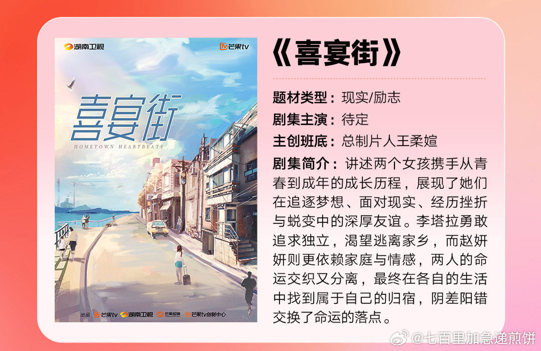 🥭《喜宴街》李一桐➕张月，女性向都市剧，定位双女主女性情感职场成长 