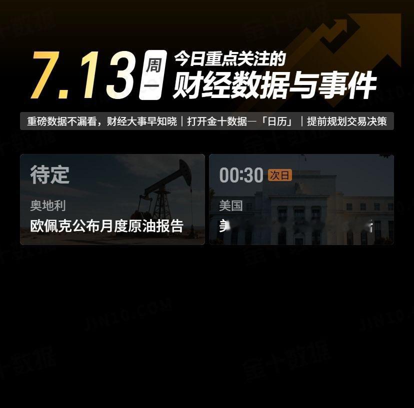 【今日重点关注的财经数据与事件：2026年7月13日 周一】① 待定 欧佩克公布