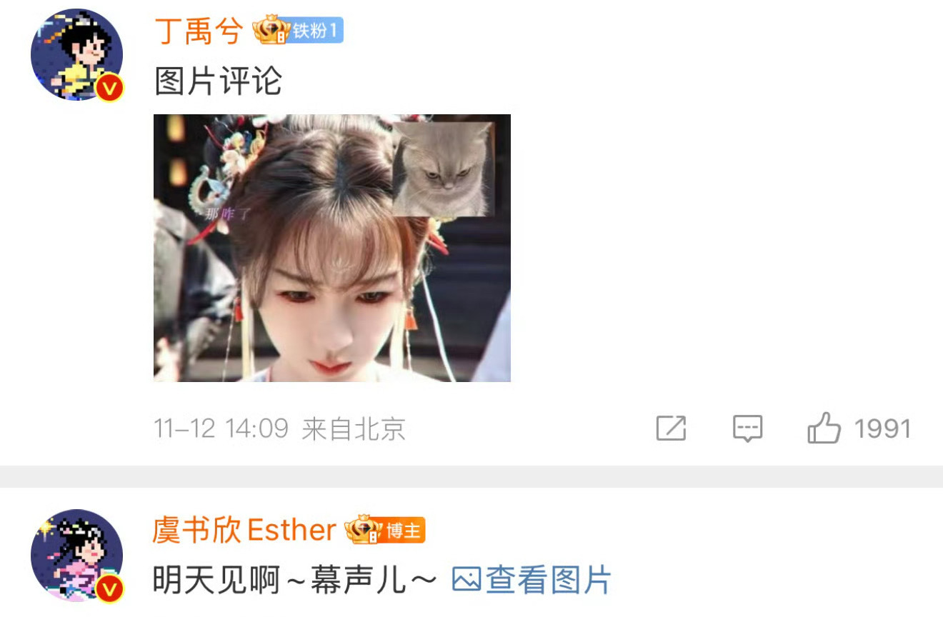#丁禹兮是虞书欣一级铁粉#丁禹兮评论虞书欣微博，小丁还是欣欣的一级铁粉[吃馕][