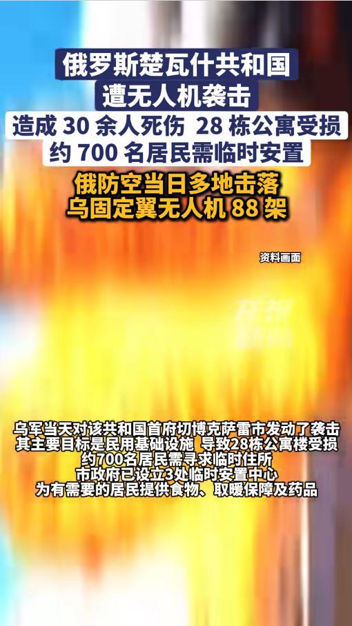 5月5日俄楚瓦什遭乌迄今最大规模无人机袭击，30余人死伤28栋公寓受损，700居