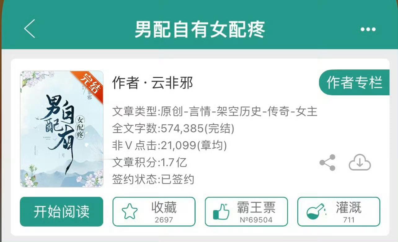 小说推荐：《男配自有女配疼》 作者:云非邪简评：戏精通透女主vs忠犬温柔男主，穿