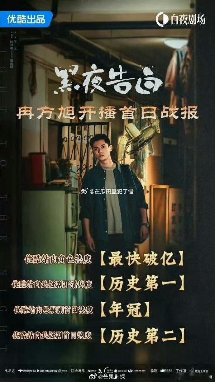 王鹤棣黑夜告白首播日拿下多个第一王鹤棣新剧首播当日拿下多个第一先看为敬，谁看谁知