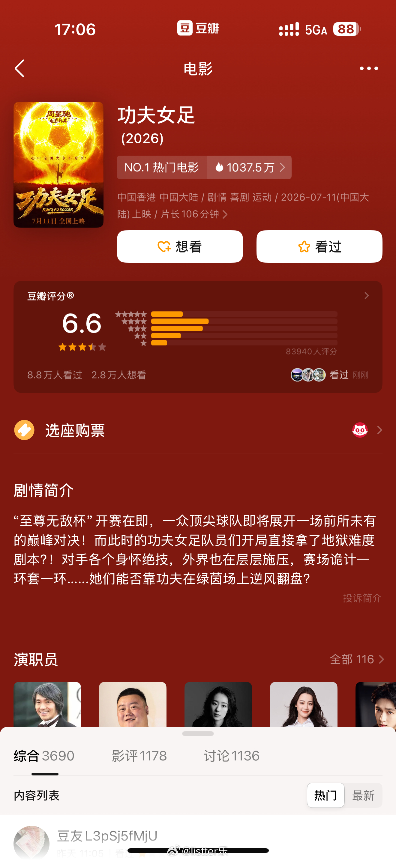 功夫女足豆瓣6.6票房却杀疯了这电影我没看，看豆瓣影评可以确定的是剧情很平淡，和