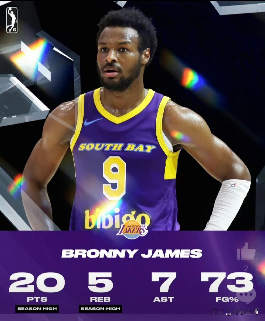 勒布朗看了这场球，估计会失眠。
20分，8中5，7助攻。
这数据不是在NBA，是