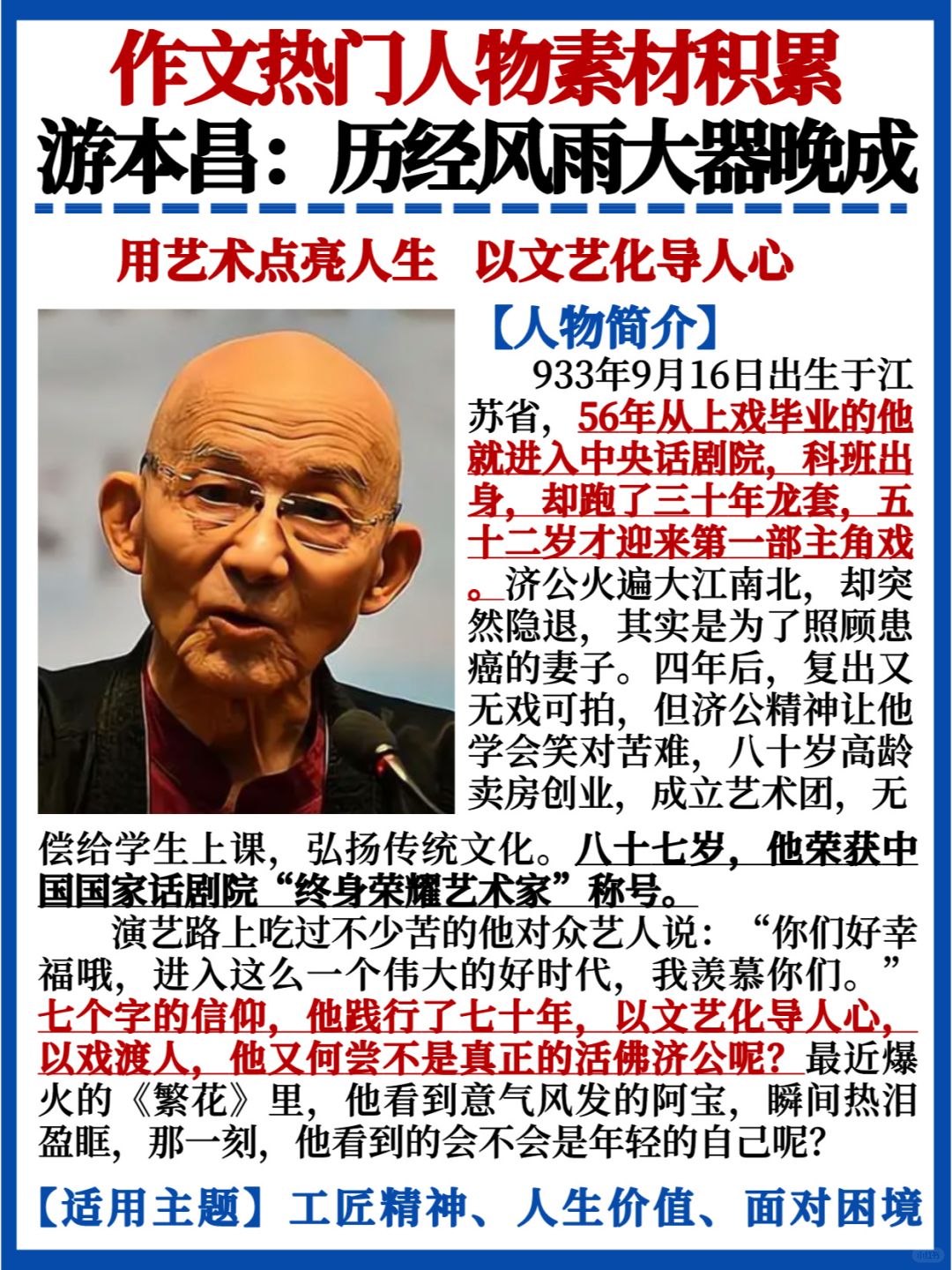 作文人物素材✅游本昌｜历经风雨大器晚成