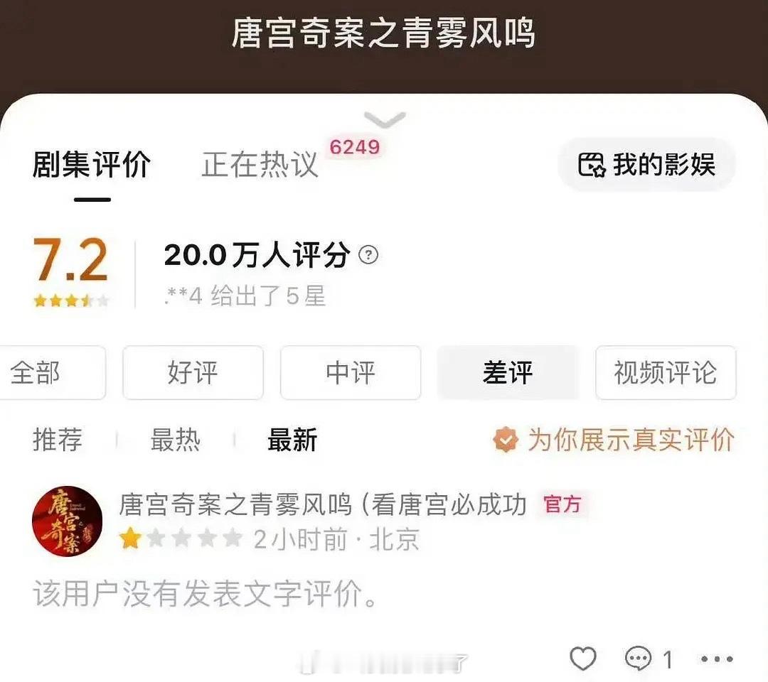 唐宫奇案官方回应说昨天的打一星不是官方所为，也不代表官方任何立场。现在事件还在排