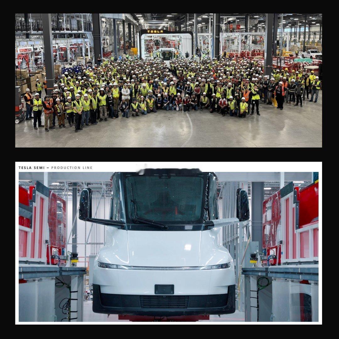 特斯拉Semi开始量产两个版本：长续航版：续航约500英里，23,000磅标准续