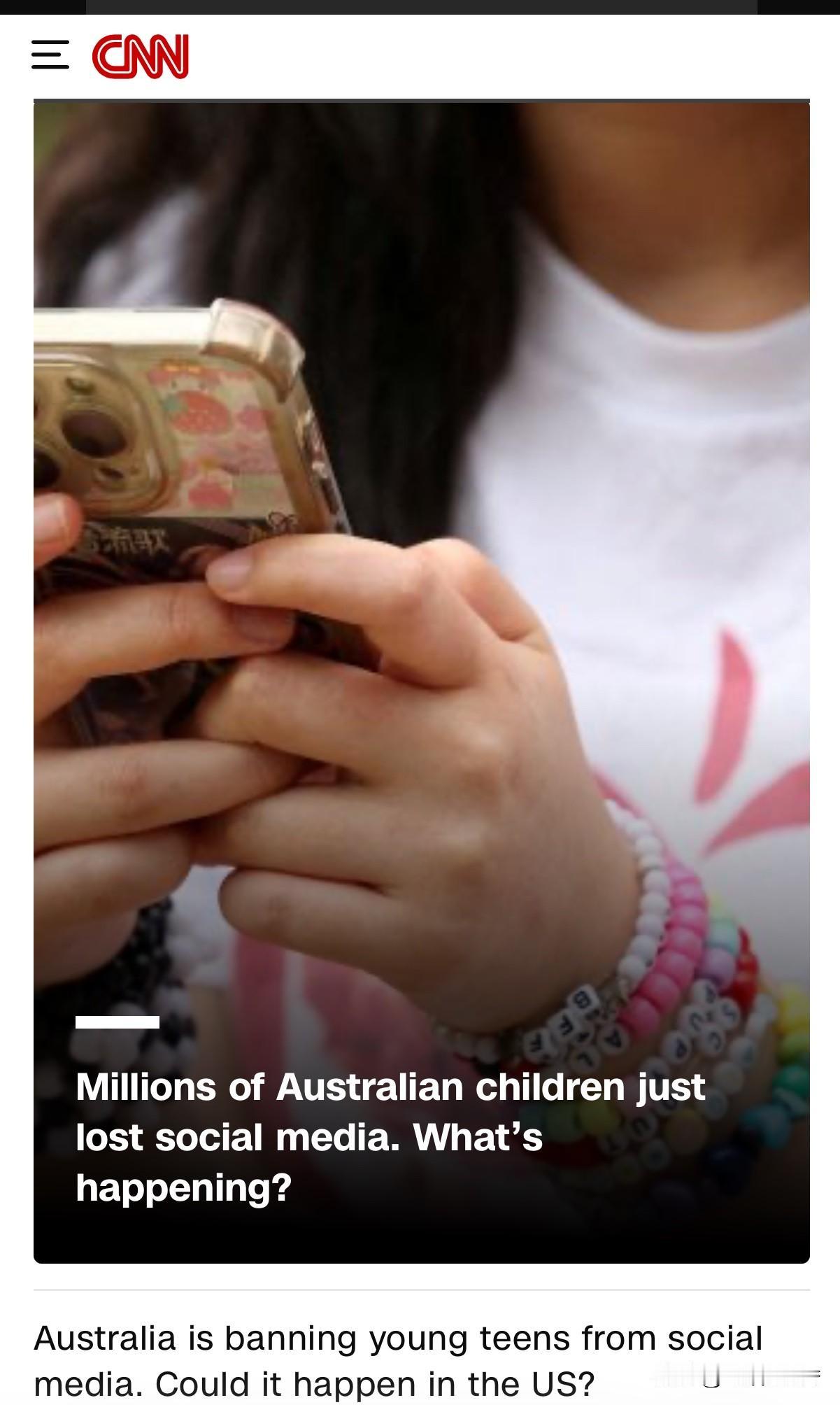 澳大利亚是世界上第一个禁止16岁以下孩子接触社会媒体的国家。该法令周三（今天”生