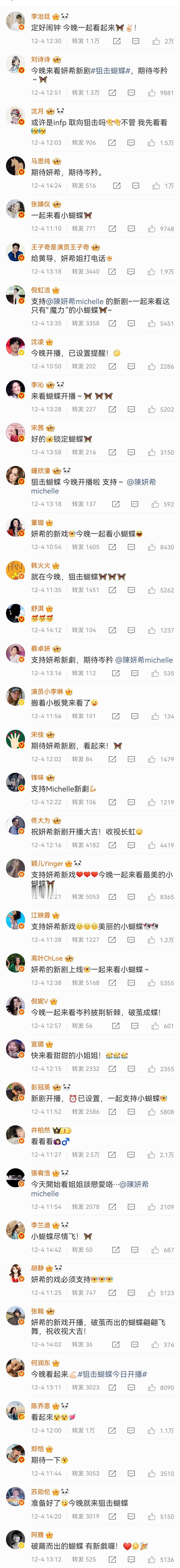 陈妍希新剧打call阵容陈妍希内娱人缘好多明星宣传 