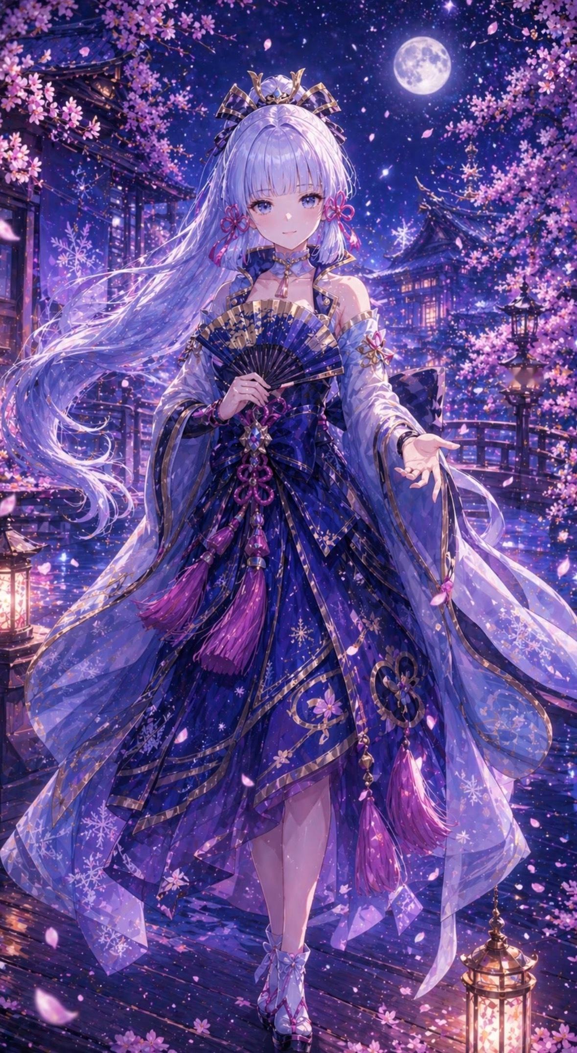如果绫华在月夜等你，你会赴约吗？！稻妻的夜色太美了，樱花落下来的那一刻，好像真的