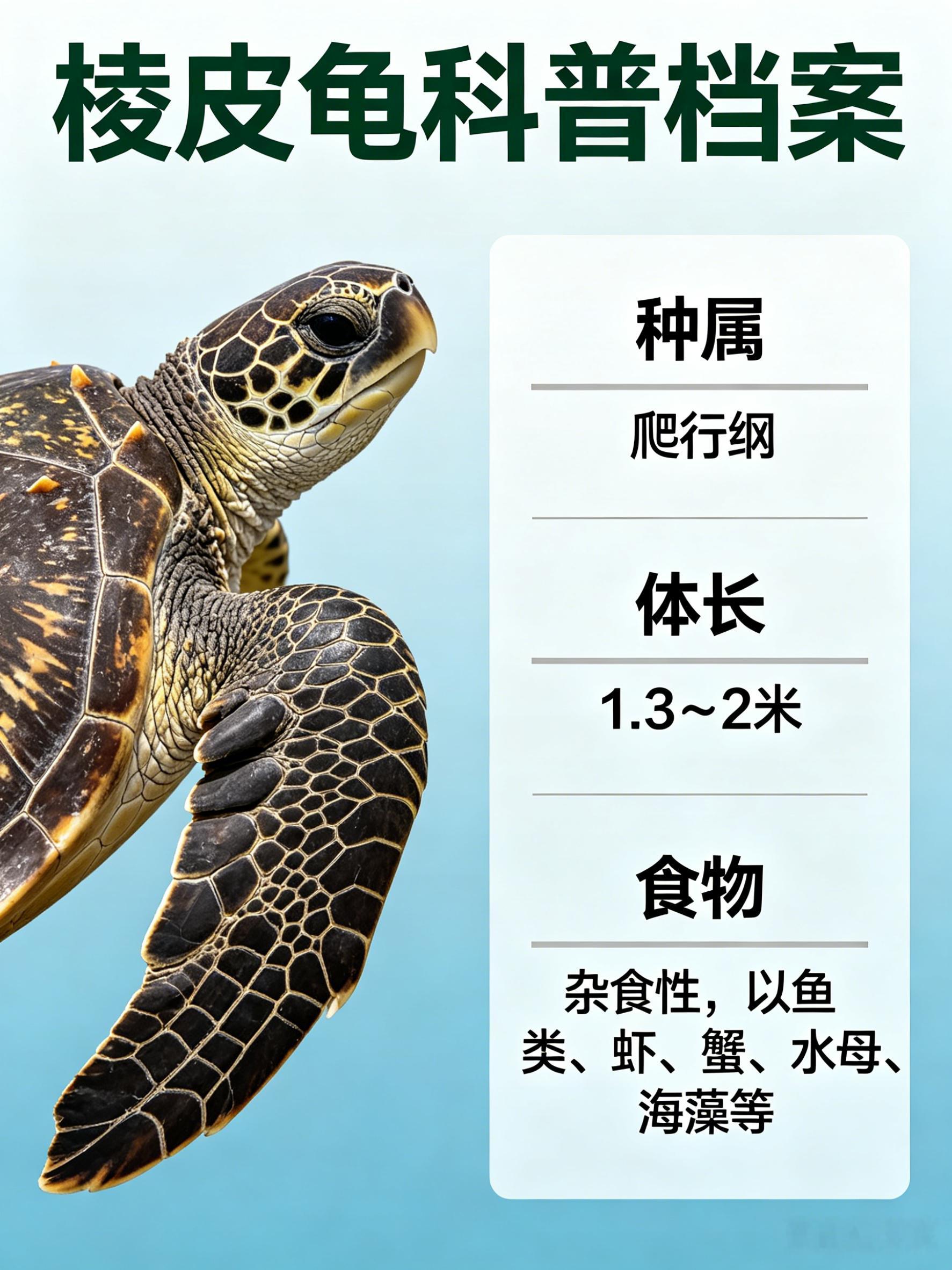 海洋朋友圈 棱皮龟海洋档案种　属：爬行纲体　长：1.3～2米食　物：杂食性，以鱼