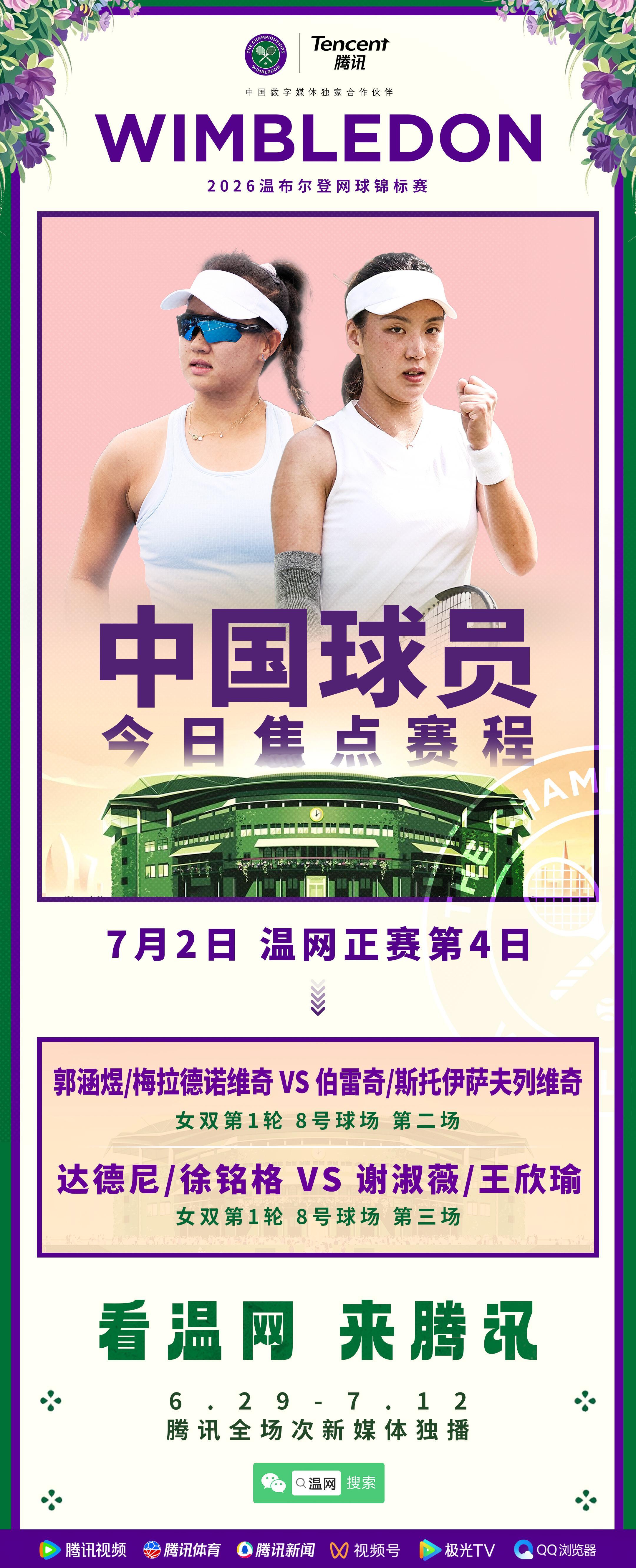 温网进入第四比赛日，进行男女单下半区第二轮比赛，值得推荐的赛事：男单：贝雷蒂尼v