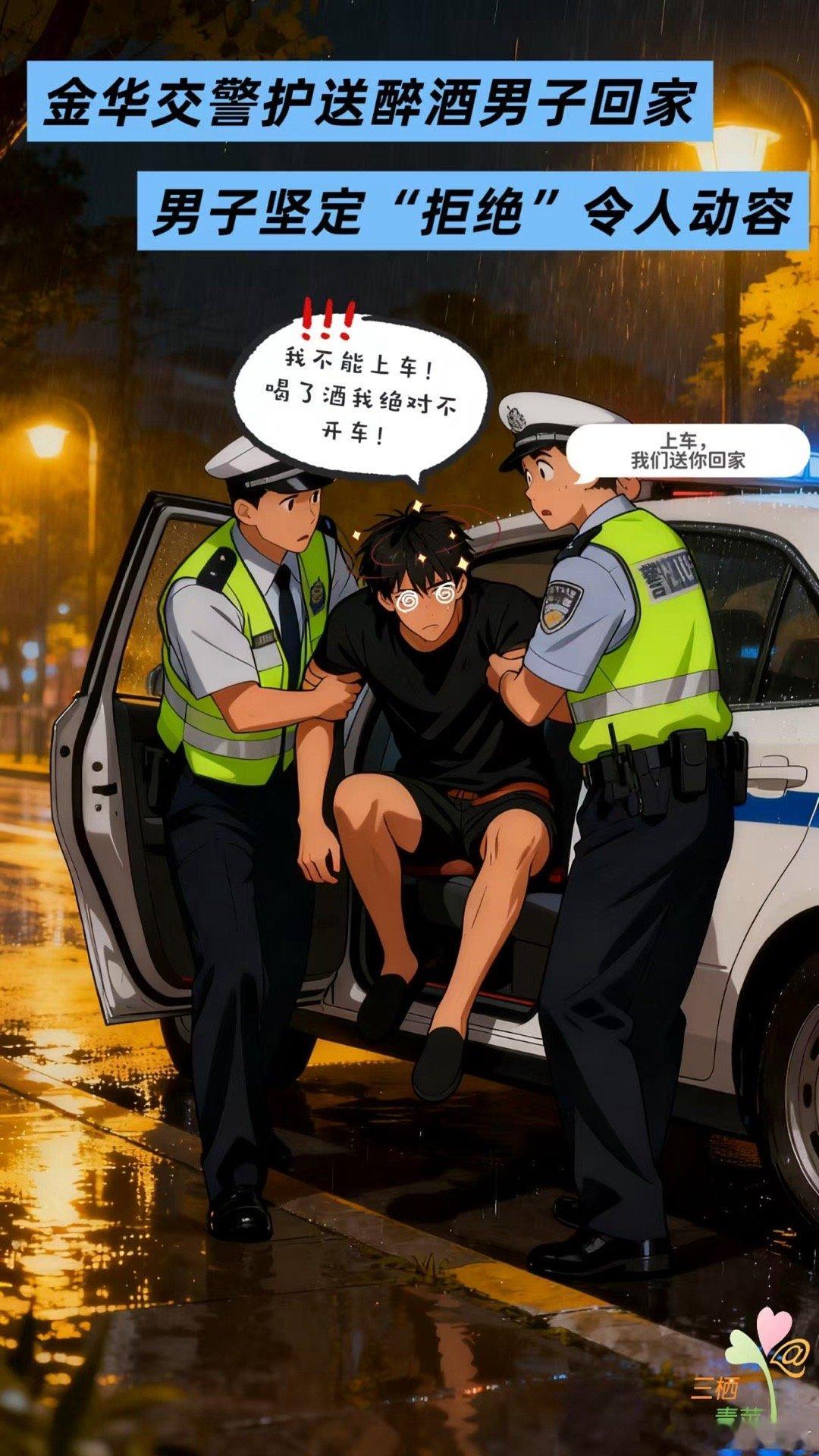 浙江交警雨夜最暖守护浙江金华雨夜，醉汉瘫在路灯下，面对交警救助突然“警觉”：“我