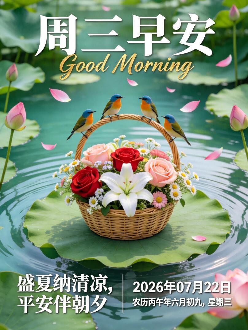 周三安康，清晨问好🪷。时值盛夏，荷风送香，愿这份清爽陪伴你的整日时光。生活忙忙