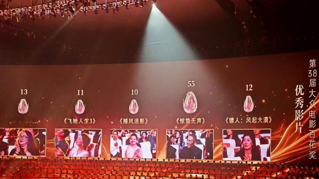 百花奖优秀影片《惊蛰无声》，获得55票《小小的我》 13票《镖人》 12票《飞驰