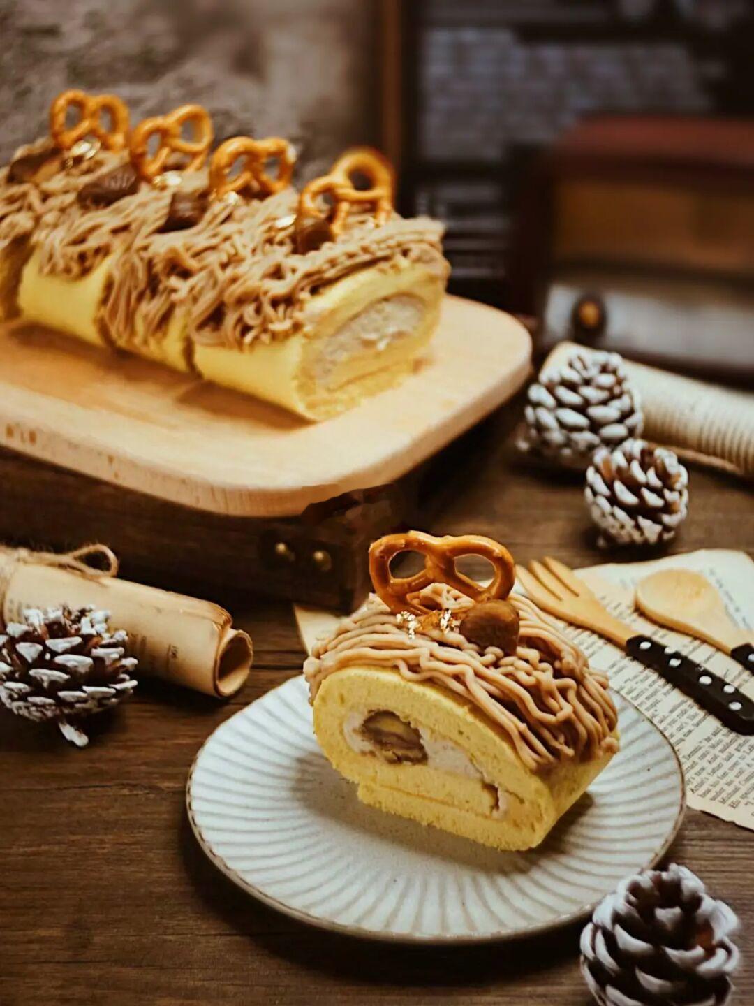 秋天限定甜品🍂蒙布朗栗子蛋糕卷，好吃哭了