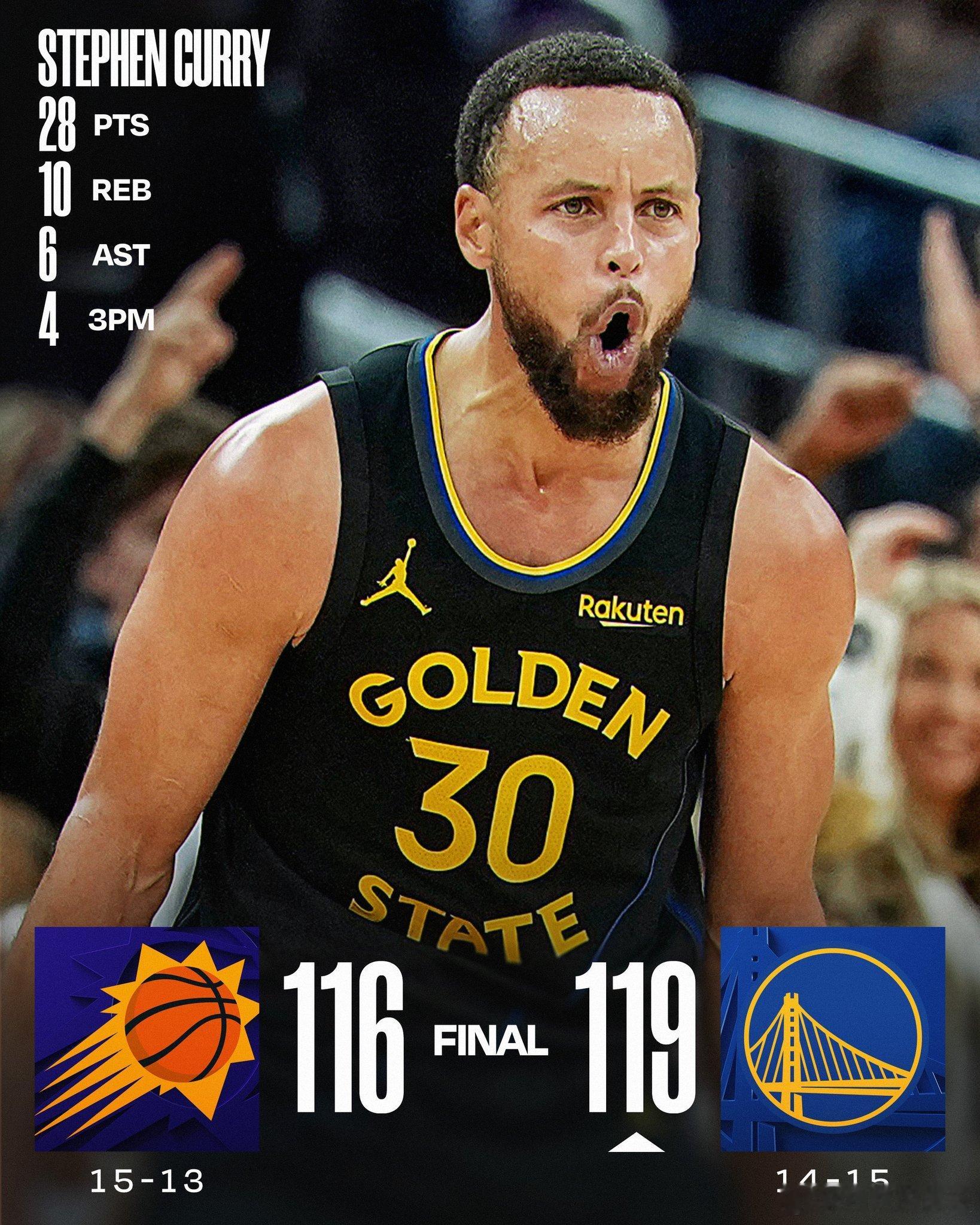 库里28+10两双拿下太阳！ 