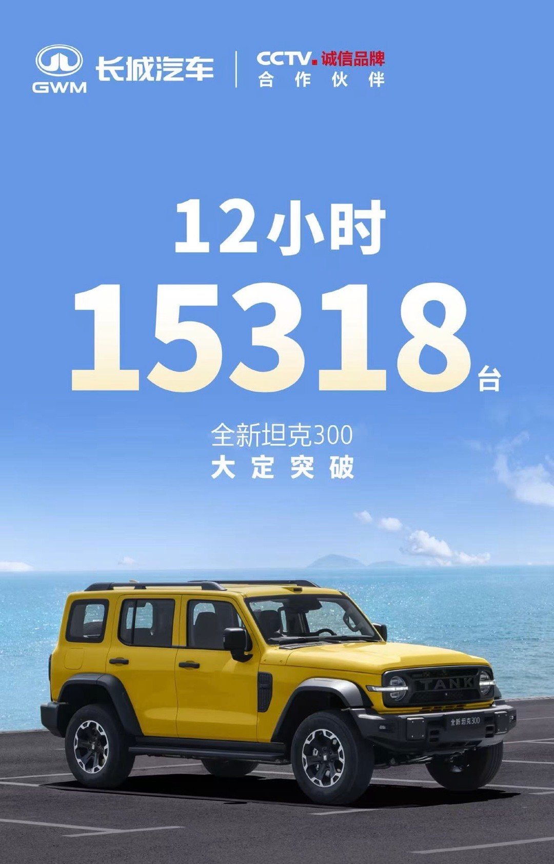 全新坦克300大定开启仅12小时，订单已突破15,318台！坦克300献给都市年