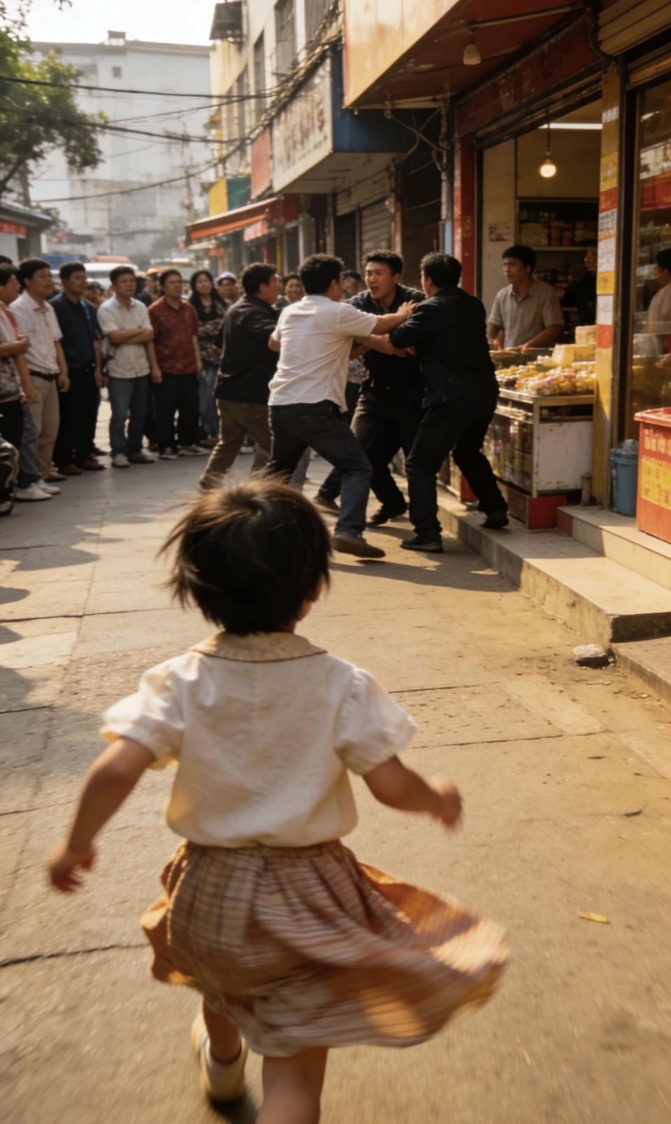 热闹街市中的小冲突，孩童的视角见证了这一幕。