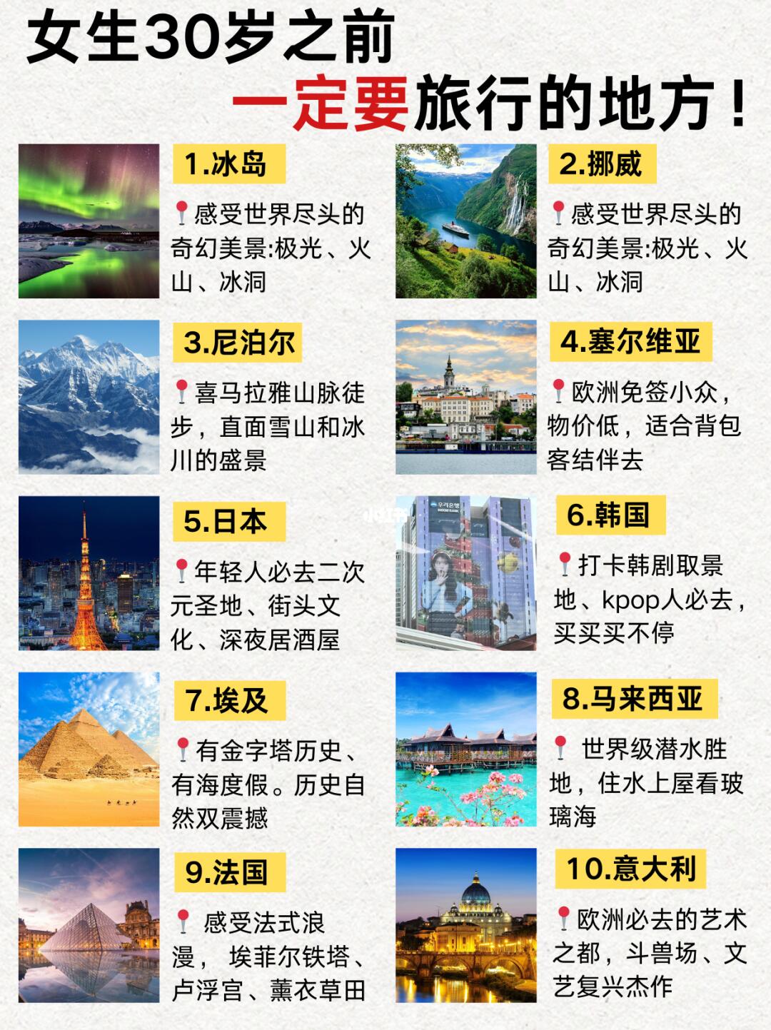 女生30岁之前🙋‍♀️一定要去旅行的地方‼️